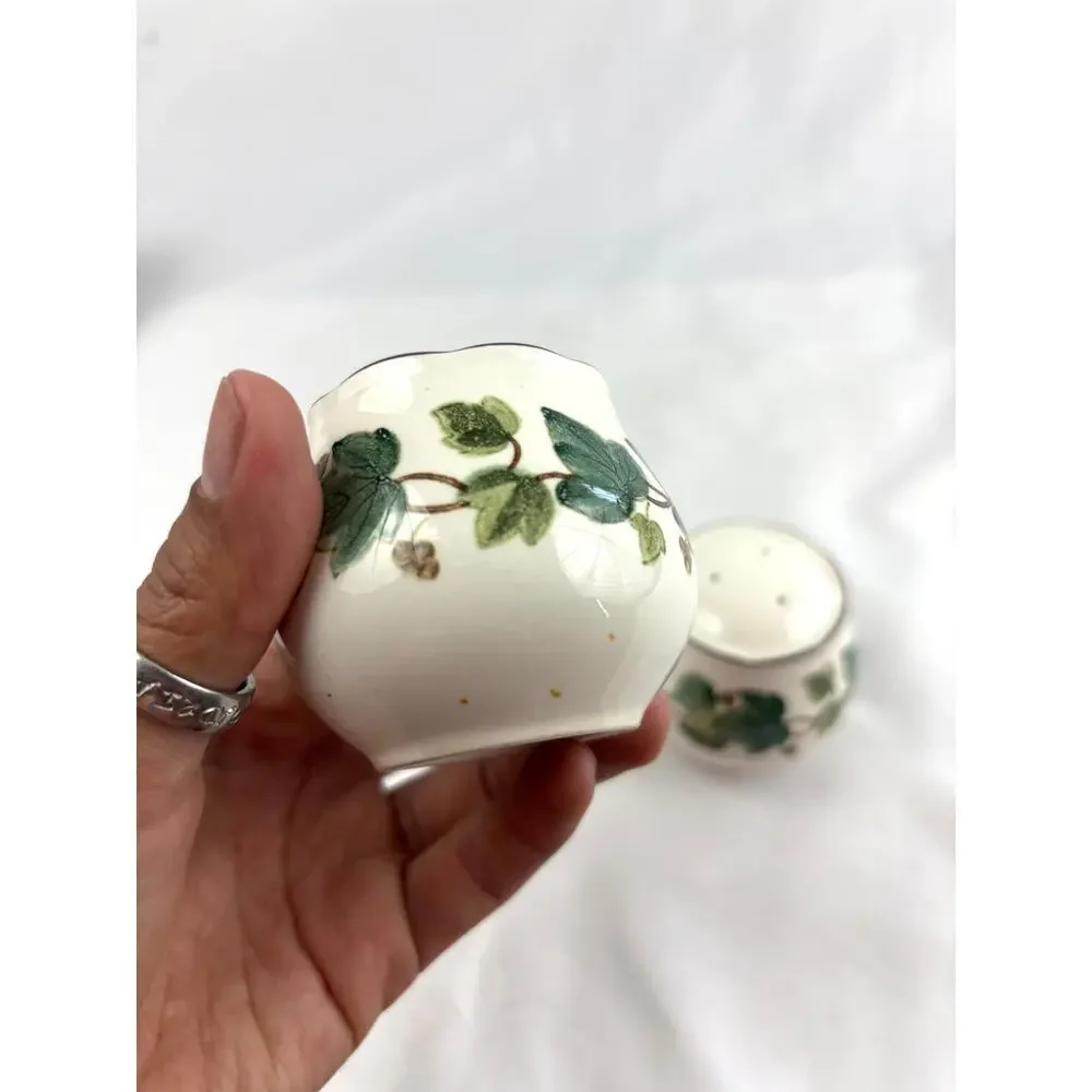 VTG‎ Green Ivy Plant Salt and Pepper Ceramic Shakers Japan Set